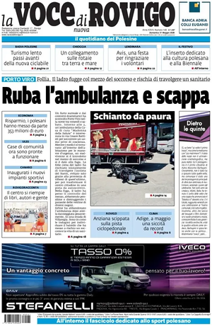 Prima pagina La Voce di Rovigo di oggi - Quotidiano regionale