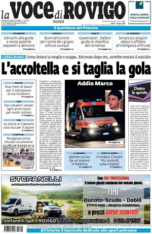 Prima pagina La Voce di Rovigo di oggi - Quotidiano regionale