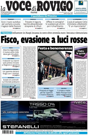 Prima pagina La Voce di Rovigo di oggi - Quotidiano regionale