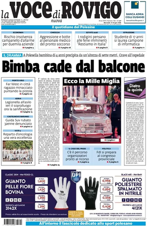 Prima pagina La Voce di Rovigo di oggi - Quotidiano regionale