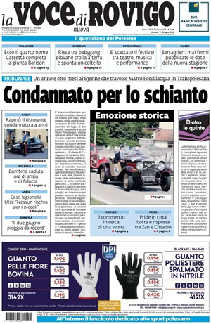 Prima pagina La Voce di Rovigo di oggi - Quotidiano regionale