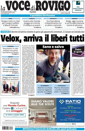 Prima pagina La Voce di Rovigo di oggi - Quotidiano regionale