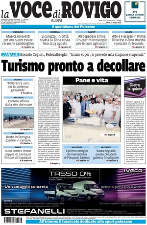Prima pagina La Voce di Rovigo di oggi - Quotidiano regionale