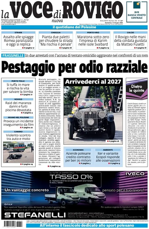 Prima pagina La Voce di Rovigo di oggi - Quotidiano regionale