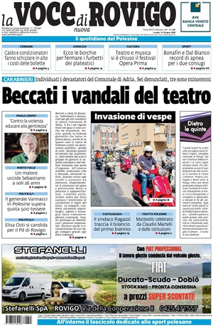Prima pagina La Voce di Rovigo di oggi - Quotidiano regionale