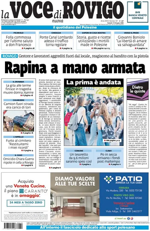 Prima pagina La Voce di Rovigo di oggi - Quotidiano regionale
