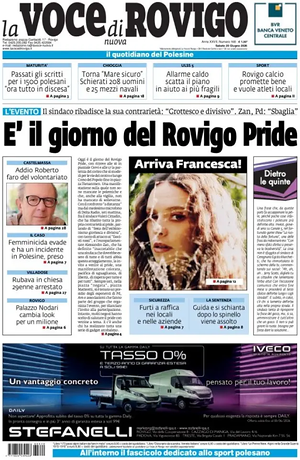 Prima pagina La Voce di Rovigo di oggi - Quotidiano regionale