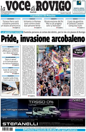 Prima pagina La Voce di Rovigo di oggi - Quotidiano regionale