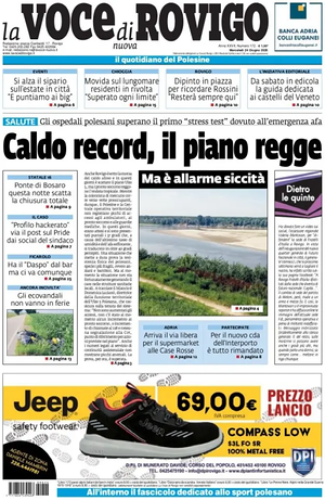 Prima pagina La Voce di Rovigo di oggi - Quotidiano regionale