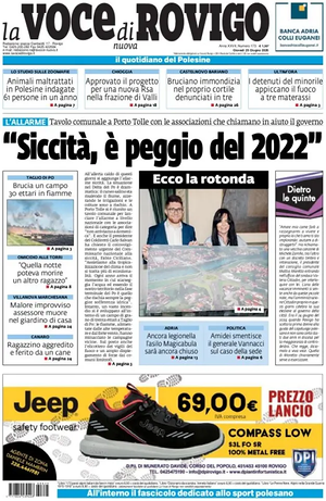 Prima pagina La Voce di Rovigo di oggi - Quotidiano regionale
