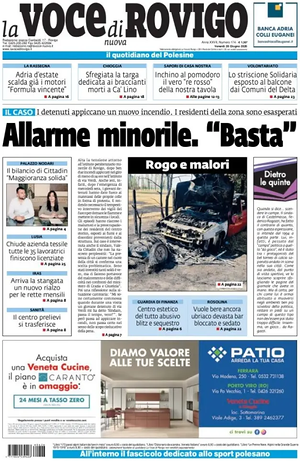 Prima pagina La Voce di Rovigo di oggi - Quotidiano regionale