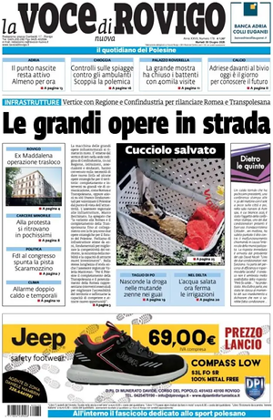 Prima pagina La Voce di Rovigo di oggi - Quotidiano regionale