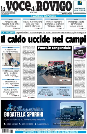 Prima pagina La Voce di Rovigo di oggi - Quotidiano regionale