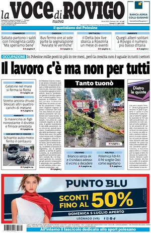 Prima pagina La Voce di Rovigo di oggi - Quotidiano regionale
