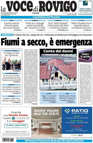 Prima pagina La Voce di Rovigo di oggi - Quotidiano regionale