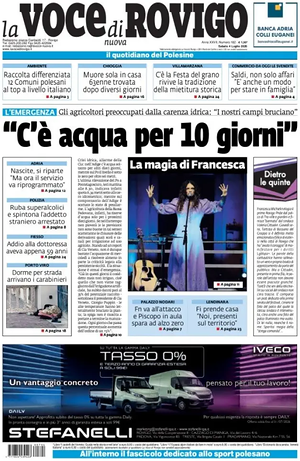 Prima pagina La Voce di Rovigo di oggi - Quotidiano regionale