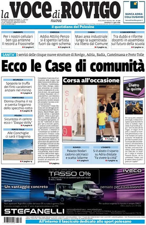 Prima pagina La Voce di Rovigo di oggi - Quotidiano regionale