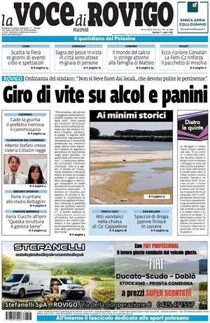 Prima pagina La Voce di Rovigo di oggi - Quotidiano regionale