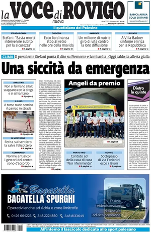Prima pagina La Voce di Rovigo di oggi - Quotidiano regionale