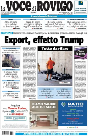 Prima pagina La Voce di Rovigo di oggi - Quotidiano regionale