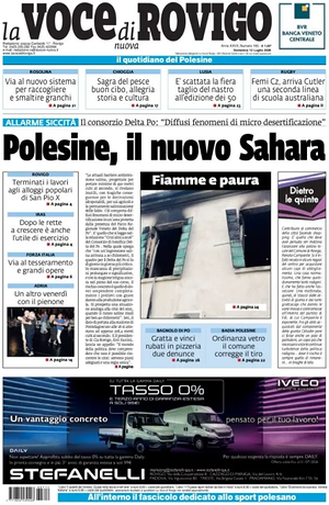 Prima pagina La Voce di Rovigo di oggi - Quotidiano regionale
