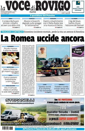 Prima pagina La Voce di Rovigo di oggi - Quotidiano regionale