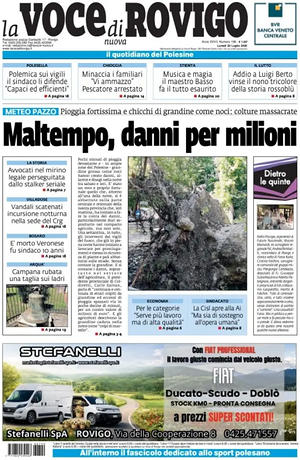 Prima pagina La Voce di Rovigo di oggi - Quotidiano regionale