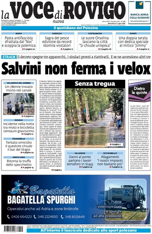 Prima pagina La Voce di Rovigo di oggi - Quotidiano regionale