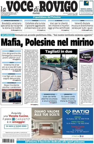 Prima pagina La Voce di Rovigo di oggi - Quotidiano regionale