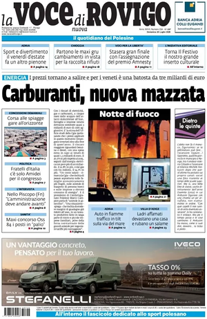 Prima pagina La Voce di Rovigo di oggi - Quotidiano regionale