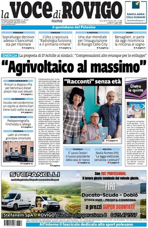 Prima pagina La Voce di Rovigo di oggi - Quotidiano regionale