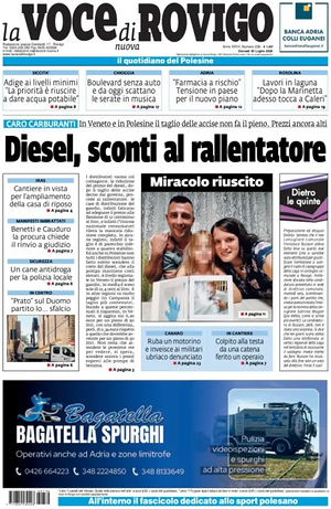 Prima pagina La Voce di Rovigo di oggi - Quotidiano regionale