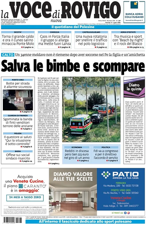 Prima pagina La Voce di Rovigo di oggi - Quotidiano regionale
