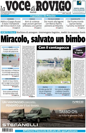 Prima pagina La Voce di Rovigo di oggi - Quotidiano regionale