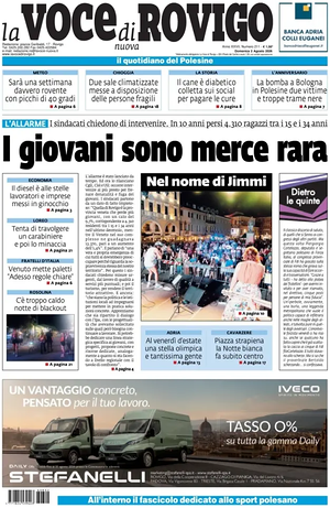 Prima pagina La Voce di Rovigo di oggi - Quotidiano regionale