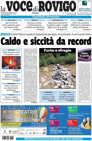 Prima pagina La Voce di Rovigo di oggi - Quotidiano regionale