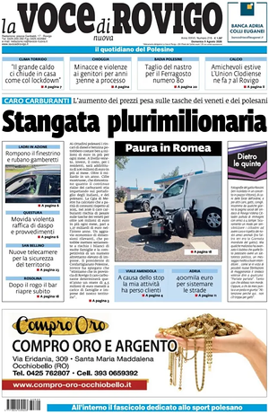 Prima pagina La Voce di Rovigo di oggi - Quotidiano regionale