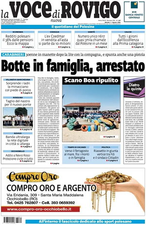 Prima pagina La Voce di Rovigo di oggi - Quotidiano regionale