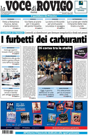 Prima pagina La Voce di Rovigo di oggi - Quotidiano regionale
