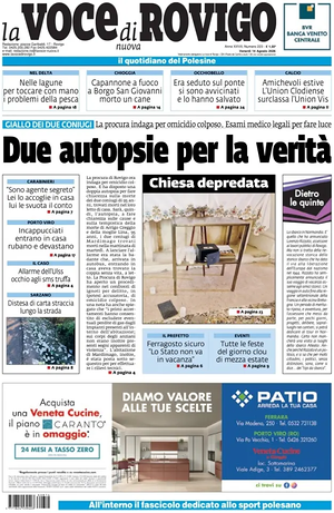 Prima pagina La Voce di Rovigo di oggi - Quotidiano regionale