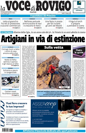 Prima pagina La Voce di Rovigo di oggi - Quotidiano regionale