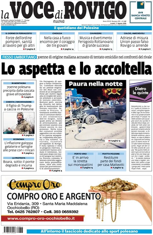 Prima pagina La Voce di Rovigo di oggi - Quotidiano regionale