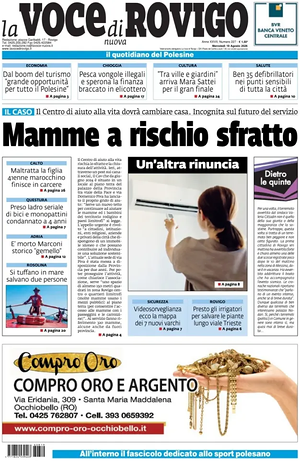 Prima pagina La Voce di Rovigo di oggi - Quotidiano regionale