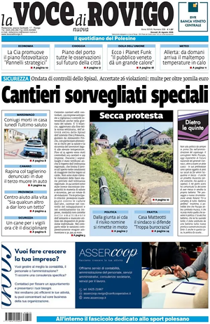 Prima pagina La Voce di Rovigo di oggi - Quotidiano regionale