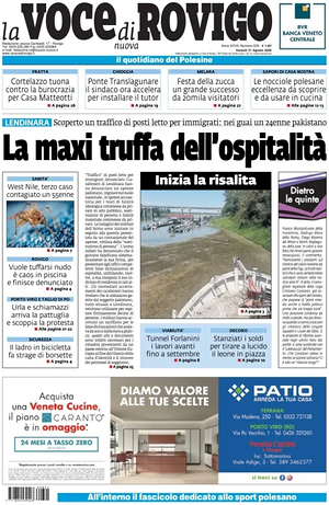 Prima pagina La Voce di Rovigo di oggi - Quotidiano regionale