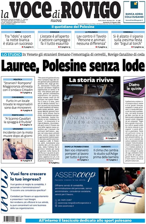 Prima pagina La Voce di Rovigo di oggi - Quotidiano regionale