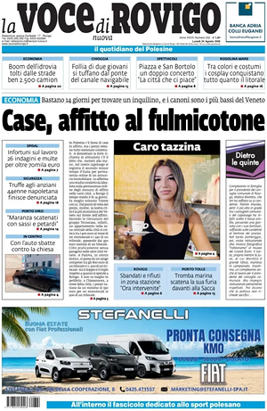 Prima pagina La Voce di Rovigo di oggi - Quotidiano regionale