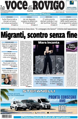 Prima pagina La Voce di Rovigo di oggi - Quotidiano regionale