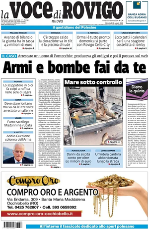 Prima pagina La Voce di Rovigo di oggi - Quotidiano regionale
