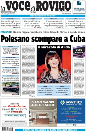 Prima pagina La Voce di Rovigo di oggi - Quotidiano regionale